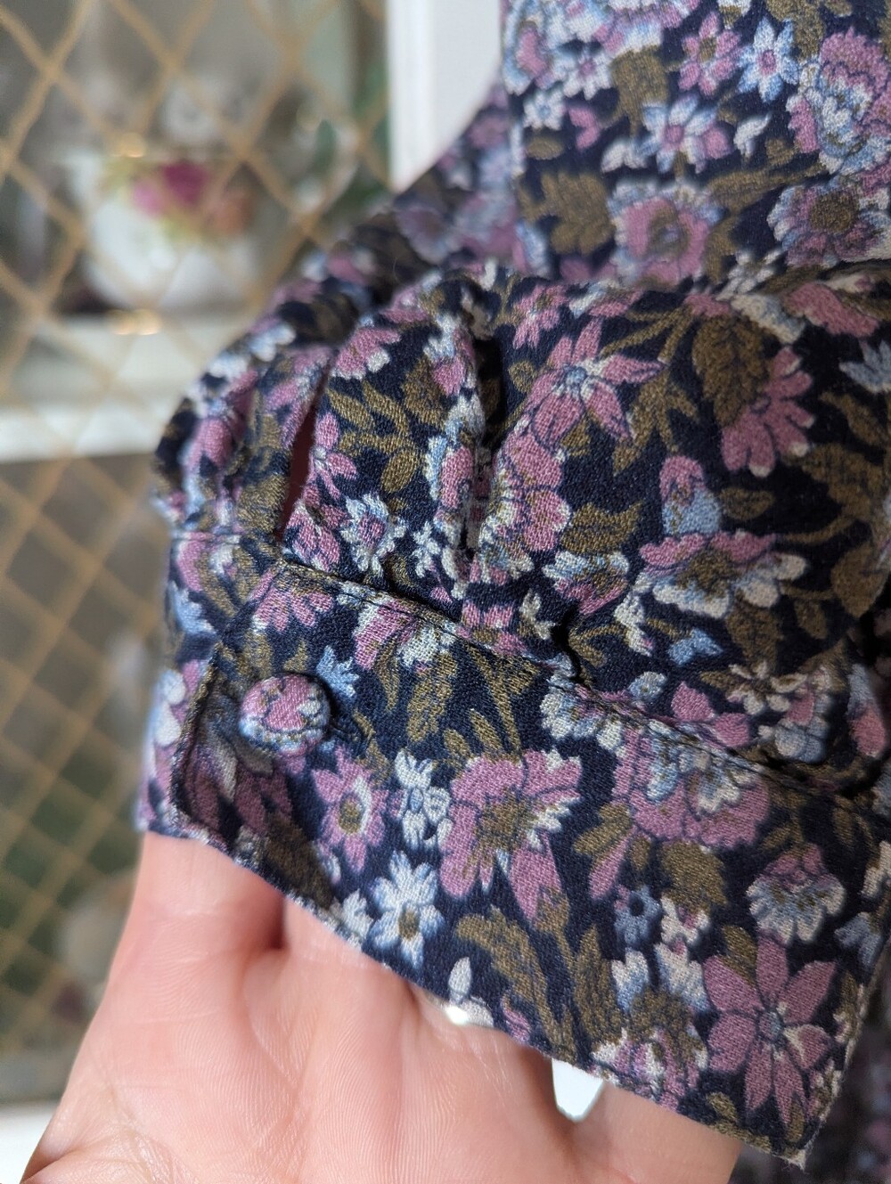 ๐๐ธLB Prairie Floral Boho Long-Sleeve Midi Dress Lavender Navy Made Festival - Picture 14 of 14